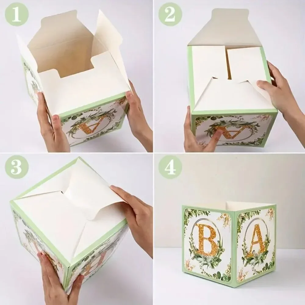 Set of 4 Baby Shower Baby Green/Gold Floral Boxes perfect for flower or displays